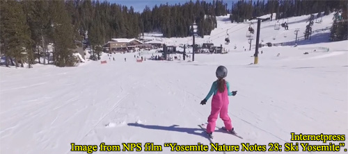 Child Skiing at Badger Pass Ski Area, Yosemite, NP.