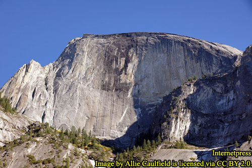 Looking upwards from Mirror Lake at Half Dome, Yosemite National Park